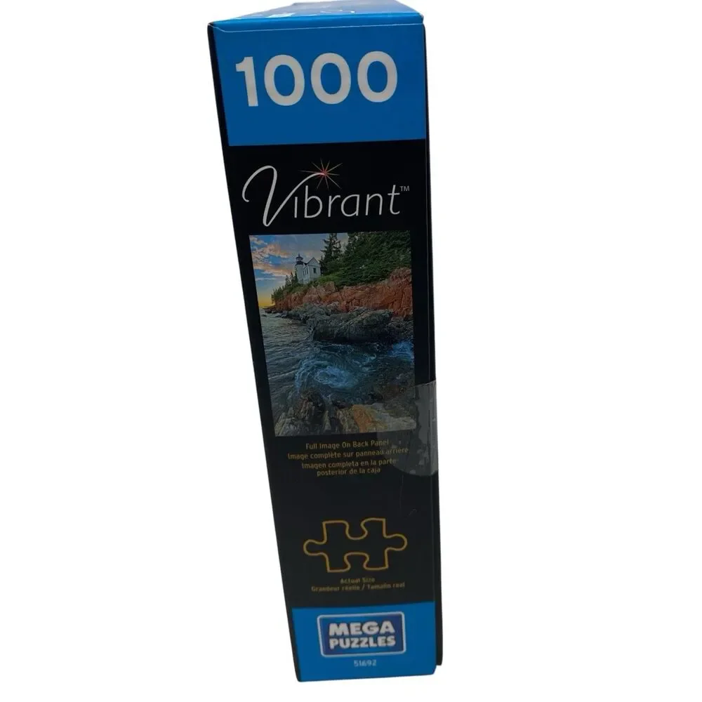 Vibrant Mega Puzzles Lighthouse 1000 Piece Coastal Ocean Scenic Jigsaw Puzzle